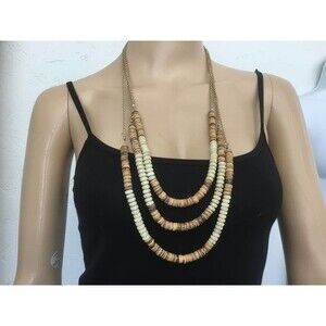 Plunder Triple Chain Brown Bead Necklace & Earring